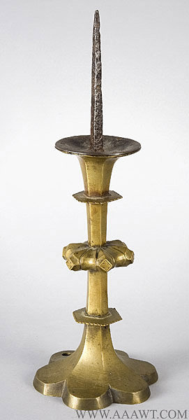 Candlestick, German Pricket, Brass and Iron, Lobed Base
Form dates to mid 15th century, entire view